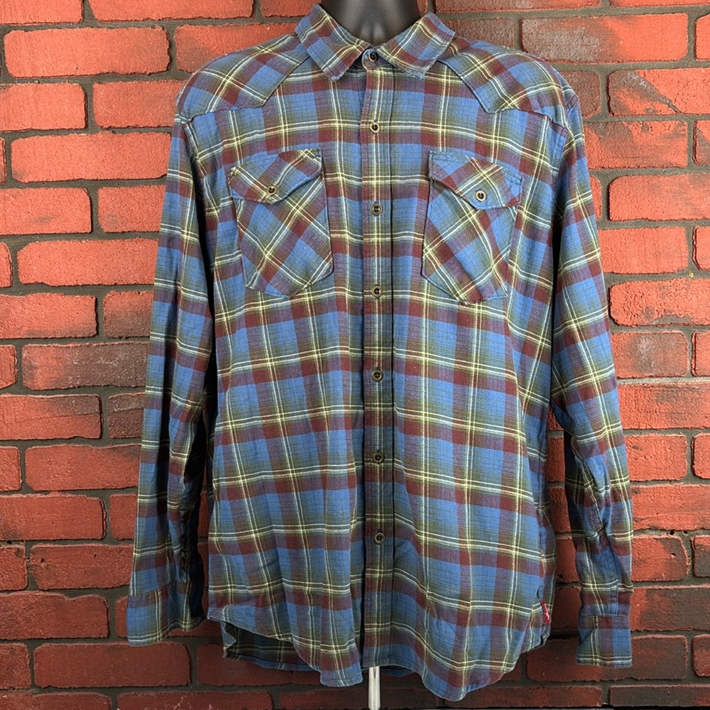 Wrangler‎ Shirt Mens Extra Large Blue Plaid Flannel